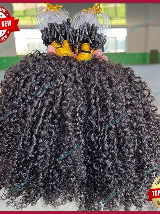 Micro Loop Human Hair Extensions 12 Inch 70g Afro Kinky Curly Virgin Hair main image 5